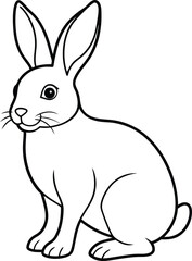 An outline illustration of a rabbit, sitting with long ears upright, drawn with soft, rounded lines on a white background.
