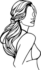 Woman Silhouette Sketch Line Art Drawing. Female Figure Creative Contemporary Abstract Line Drawing. Beauty Fashion Female Body Vector Minimalist Design for Wall Art, Print, Card, Poster.