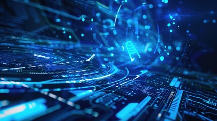 Fototapeta premium Circuit Board Technology Background. Blue Abstract Data Transfer Design Illustration.