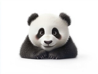 Naklejka premium Cute Baby Panda Lying Down – Adorable Cartoon Character. Generative AI