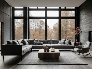 Modern Living Room with Sectional Sofa and Window Views