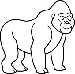 Wild animal of Gorilla outline illustration, standing on all fours with a powerful stance, drawn with bold, simple lines on a white background.