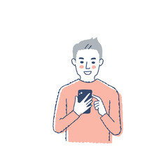 スマートフォンを操作している笑顔の男性