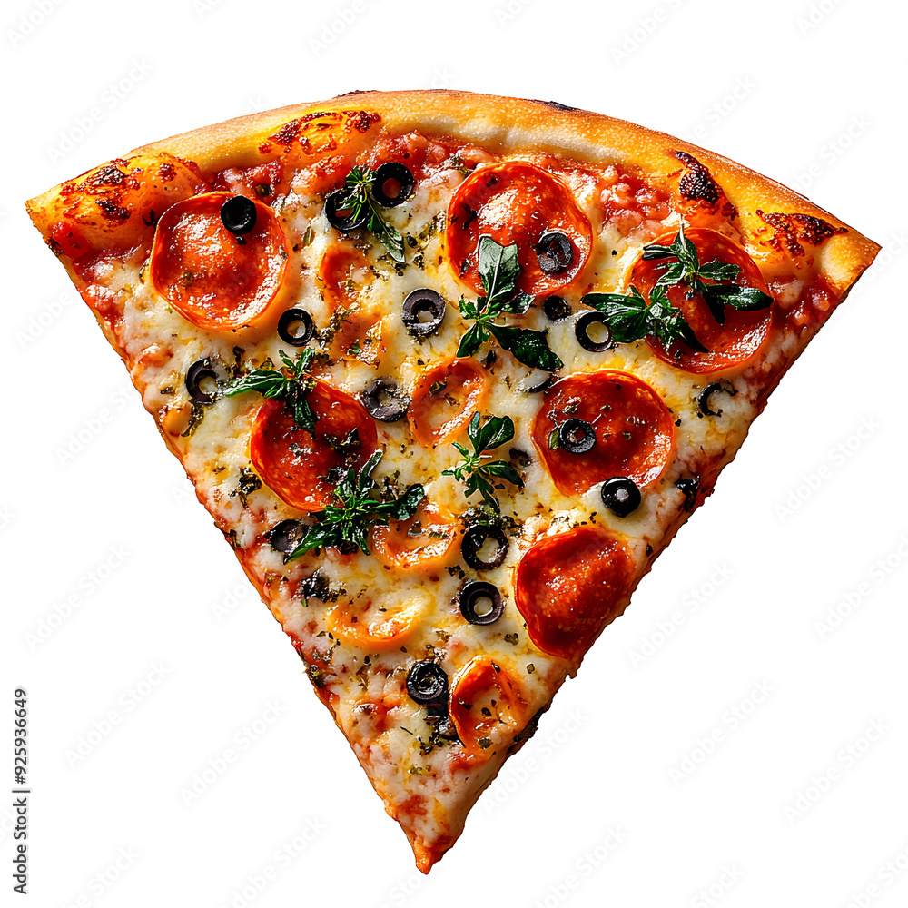 Poster pizza slice isolated on transparent background ,top view triangular pizza slice 