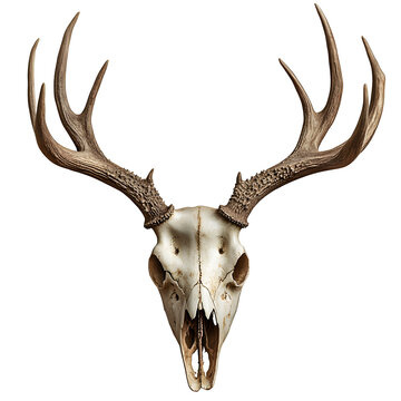 deer head skull isolated on transparent background ,deer antler skull decoration ,
