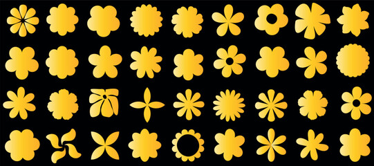 flower silhouette, floral icon, petal shapes on a black background,  perfect  botanical patterns for design elements, vector art, nature graphics, garden themed projects and clipart