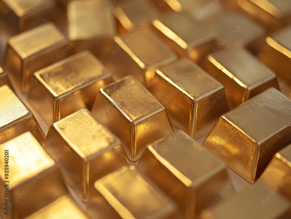 Poster composition featuring an array of golden ingots in a captivating photography shot