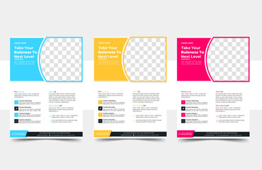 Corporate business flyer template design set with blue, orange, red and yellow color. marketing, business proposal, promotion, advertise, publication,