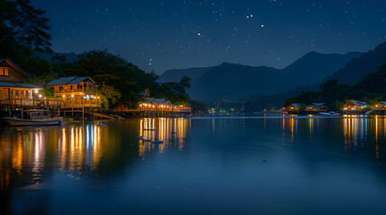 Obraz premium National Garden Park at night in Mae Hong Son, Thailand
