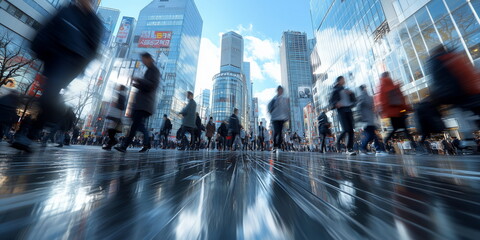 Tokyo like city people walking blurred abstract
