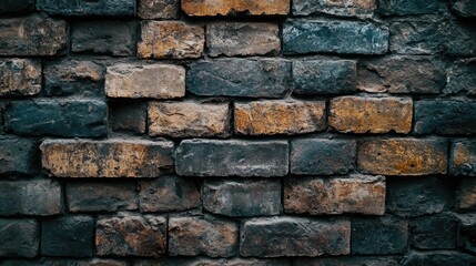 Naklejka premium A close-up of an ancient brick wall with uneven, discolored bricks and mortar, evoking a sense of history