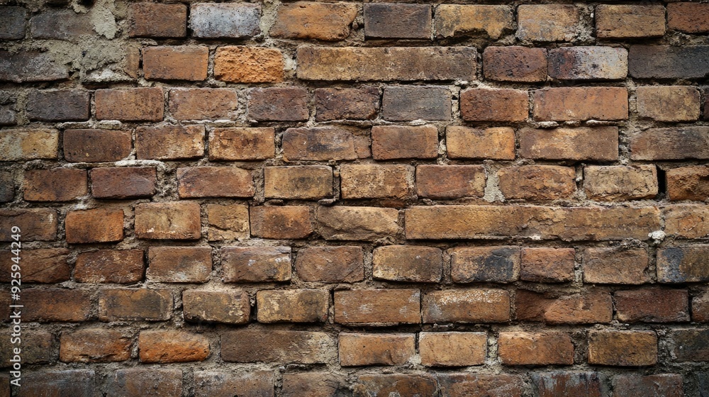 Poster a rustic brick wall with visible mortar lines and bricks in various states of wear, creating a textu