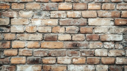 A rustic brick wall with visible mortar lines and bricks in various states of wear, creating a textured background