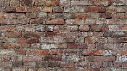 Obraz premium A rustic brick wall with visible mortar lines and bricks in various states of wear, creating a textured background