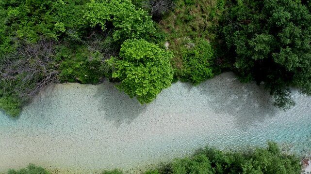 Aerial drone shot of the river at the Acheron Canyon in Greece.