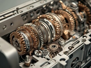 Detailed cutaway view of three speed auto gearbox with currency symbol, highlighting design