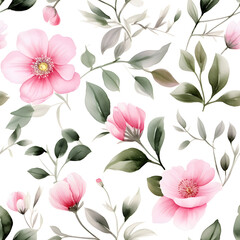 Watercolor Seamless Pattern of Luxury Flowers and Leaves.  Design For Modern Home Decor, Textiles, Wrapping Paper, Wallpaper, Fabric Print, Greeting Cards, Invitation Card, Wall Sticker