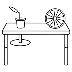 A table with a desk fan on it art vector illustration