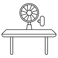 A table with a desk fan on it art vector illustration