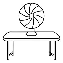 A table with a desk fan on it art vector illustration