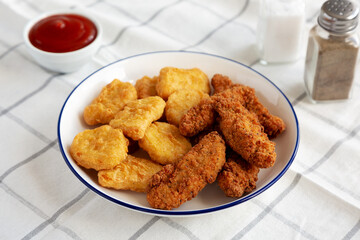 Homemade Chicken Strips and Nuggets with Ketchup