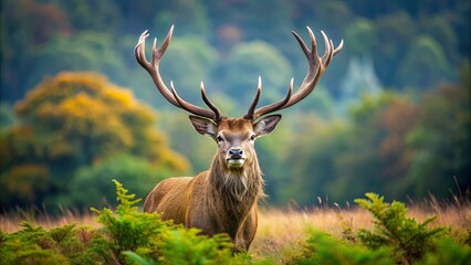 Fototapeta premium Majestic red deer with impressive antlers in a natural setting, wildlife, stag, nature, animal, majestic, impressive, antlers