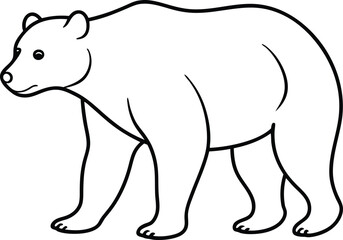 Polar bear outline illustration, walking on all fours, with a strong and sturdy build, drawn with minimal lines on a white background.
