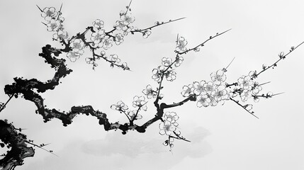 Sumi-e ink painting capturing the serene beauty of a traditional Japanese