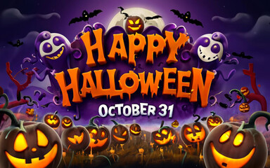 A terrifying Halloween banner featuring grinning pumpkins. Generated ai