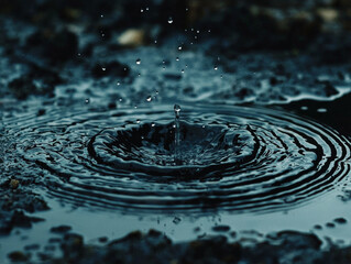 A drop of water falling into a puddle