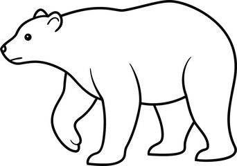An outline illustration of a polar bear, walking on all fours, with a strong and sturdy build, drawn with minimal lines on a white background.