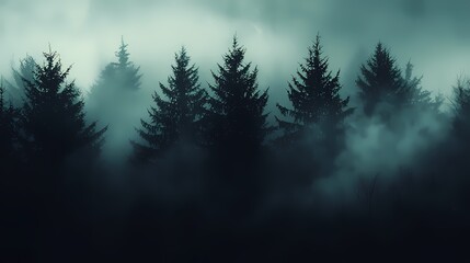 Obraz premium Foggy Forest Silhouette.
