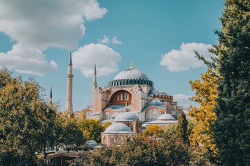 Sunny day architecture hagia sophia museum, eminonu, istanbul, turkey iconic landmark photo