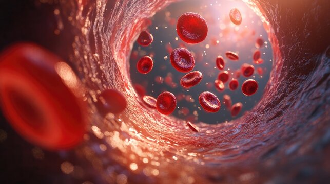 3d Microscope illustration Biology of red blood cell in artery,medical and biology ,generative ai
