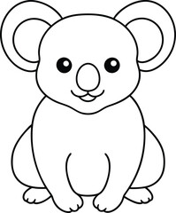 Koala outline illustration, clinging to a tree branch, drawn with simple and soft lines on a white background.
