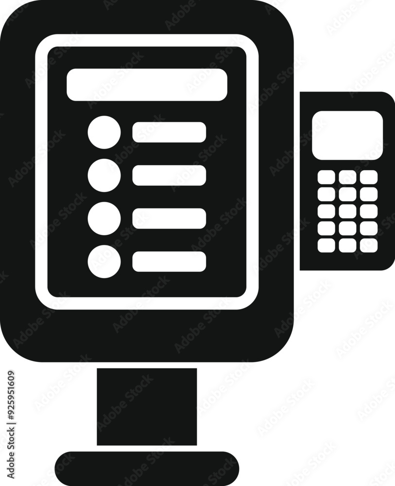 Sticker Black glyph icon for self ordering kiosk showing digital menu for fast food restaurant