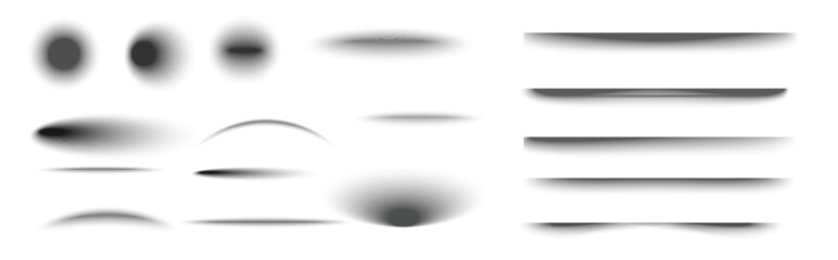 Collection of realistic vector shadows on isolated transparent background. Set of design elements or web page and object, banner, postcard, business.