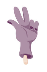 Severed hand in peace sign