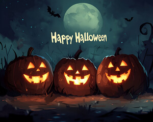 Glowing Pumpkins on Spooky Halloween Night
