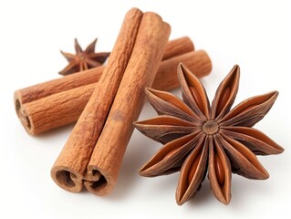 Cinnamon sticks isolated on white background. Cinnamon roll. Spicy spice for baking, desserts and drinks. Fragrant ground cinnamon photography