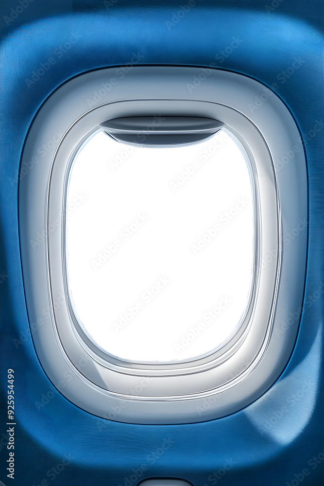 Poster the blue sky is filled with clouds and the windows of the airplane are open. the view from the windo
