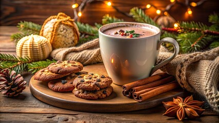 Cozy up with a warm cup of hot chocolate and freshly baked cookies for a sweet Christmas treat, Christmas, holiday