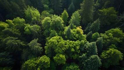 Naklejka premium A lush forest of towering trees, each one unique in its shape and color, creating a diverse and visually stunning landscape.