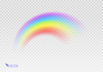Rainbow Shape arch realistic isolated on transparent background. Colorful light and bright design element. Symbol of rain, sky, clear, nature. Realistic Vector illustration
