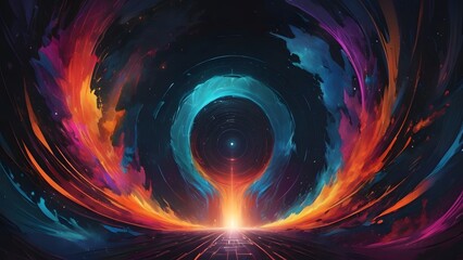 Obraz premium A vibrant and dynamic abstract artwork depicting a celestial explosion, with swirling colors and cosmic energy 21434