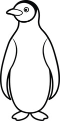 Penguin outline illustration, standing upright with a sleek and streamlined shape, drawn on a white background.