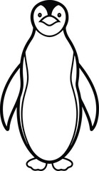An outline illustration of a penguin, standing upright with a sleek and streamlined shape, drawn on a white background