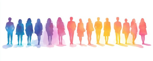 Vector silhouettes of Crowd silhouette,People group colorful shadow men and a women business people silhouettes,person team mystery,Vector illustration black shapes isolated on white background.