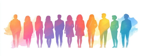Vector silhouettes of Crowd silhouette,People group colorful shadow men and a women business people silhouettes,person team mystery,Vector illustration black shapes isolated on white background.