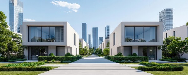 Fototapeta premium A modern city powered entirely by zero-waste energy solutions, with sleek buildings, green spaces, and advanced waste-to-energy plants, photo-realistic, sustainable urban living